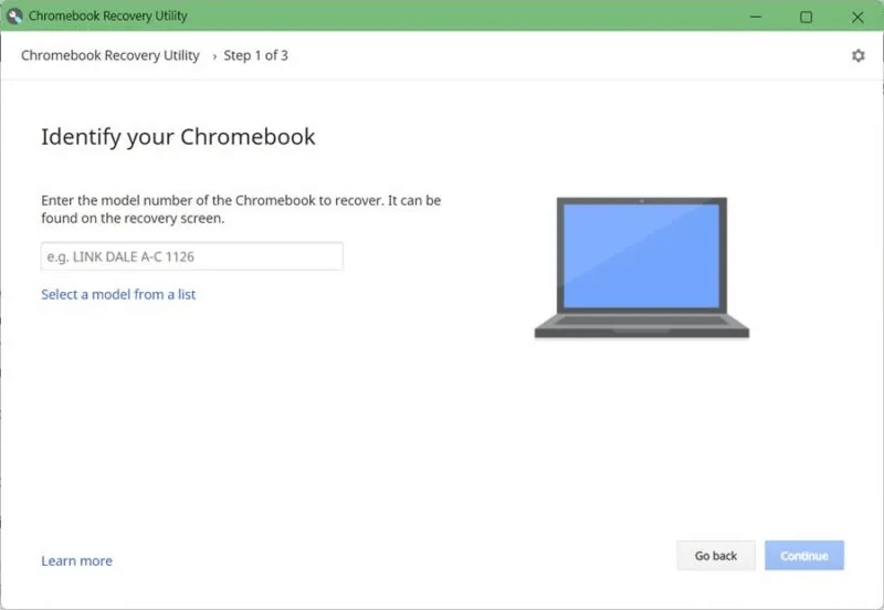 Chromebook-Recovery-Tool-Select-Model-800x552.jpg كيفية إصلاح خطأ "ChromeOS مفقود أو تالف"