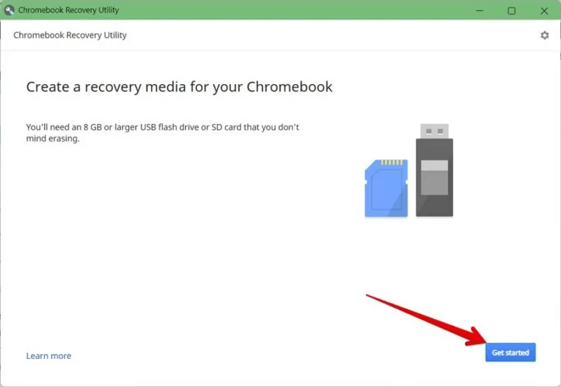 Chromebook-Recovery-Tool-Start-800x552.jpg كيفية إصلاح خطأ "ChromeOS مفقود أو تالف"