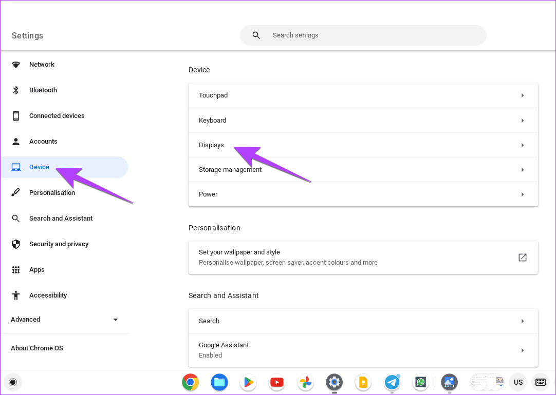 Chromebook-Setting-Device-Display 4 طرق لتمكين أو تعطيل الوضع الداكن على Chromebook