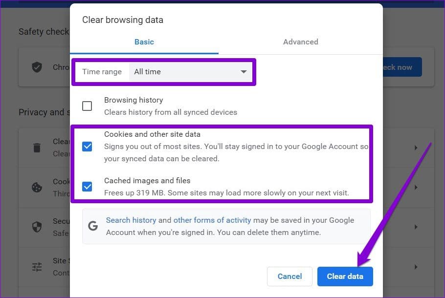 Clear-Cache-and-Cookies-in-Chrome-2 أفضل 9 طرق لإصلاح شاشة Netflix السوداء مع مشكلة في الصوت على الهاتف المحمول وسطح المكتب