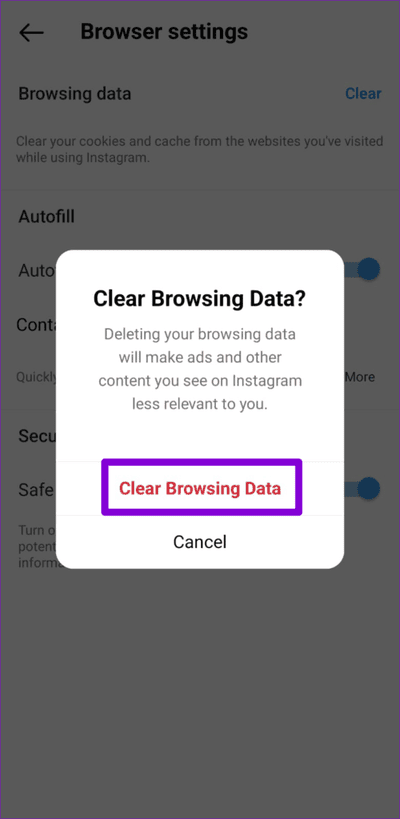 Clear-Instagram-In-App-Browser-Data-500x1024-1 أفضل 7 طرق لإصلاح عدم عمل روابط Instagram على Android و iPhone