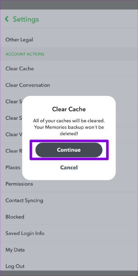 Clear-Snapchat-Cache-2-512x1024-1 أفضل 7 طرق لإصلاح عدم الاحتفاظ بنسخة احتياطية من الذكريات على Snapchat على Android و iPhone