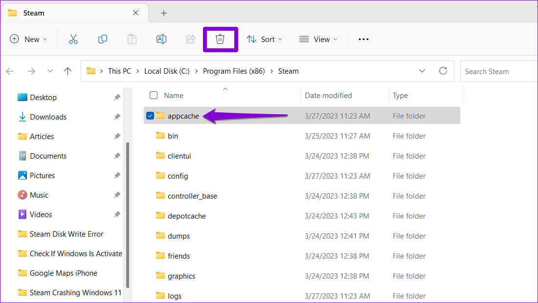 Clear-Steam-App-Cache-on-Windows أفضل 10 طرق لإصلاح استمرار تعطل Steam على Windows 11