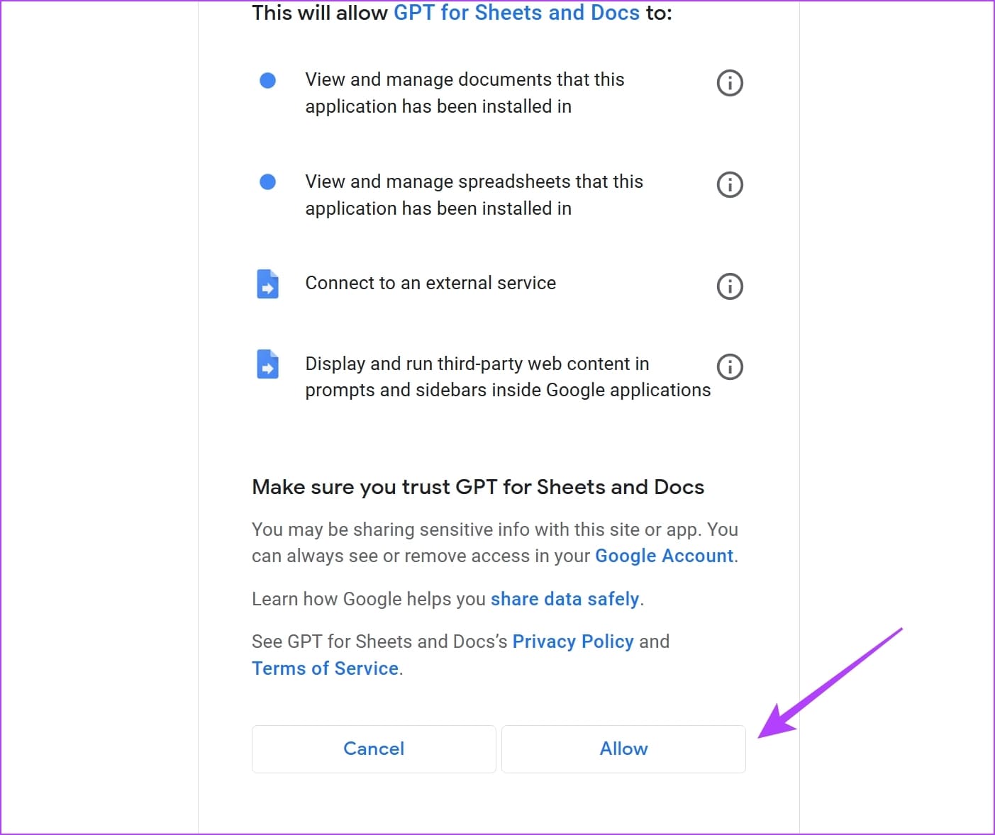 Click-on-Allow كيفية استخدام ChatGPT في Google Sheets على Windows و Mac