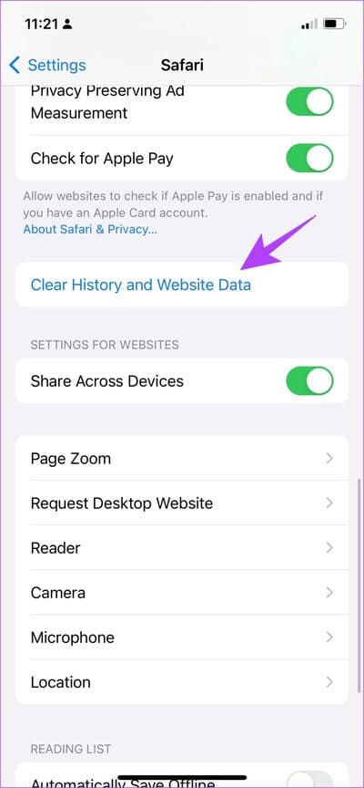 Click-on-Clear-Website-History-and-Data-1 كيفية مسح سجل تصفح Safari على iPhone و iPad و Mac