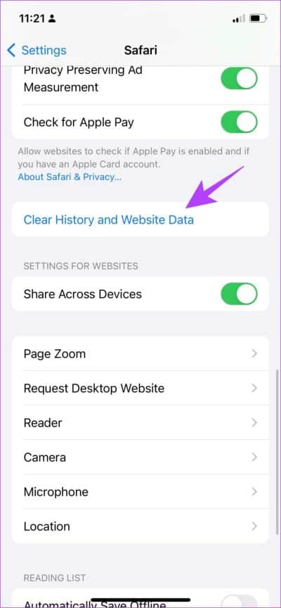 Click-on-Clear-Website-History-and-Data-e1680441819769 7 طرق لإصلاح اقتراحات Safari باللون الرمادي على iPhone