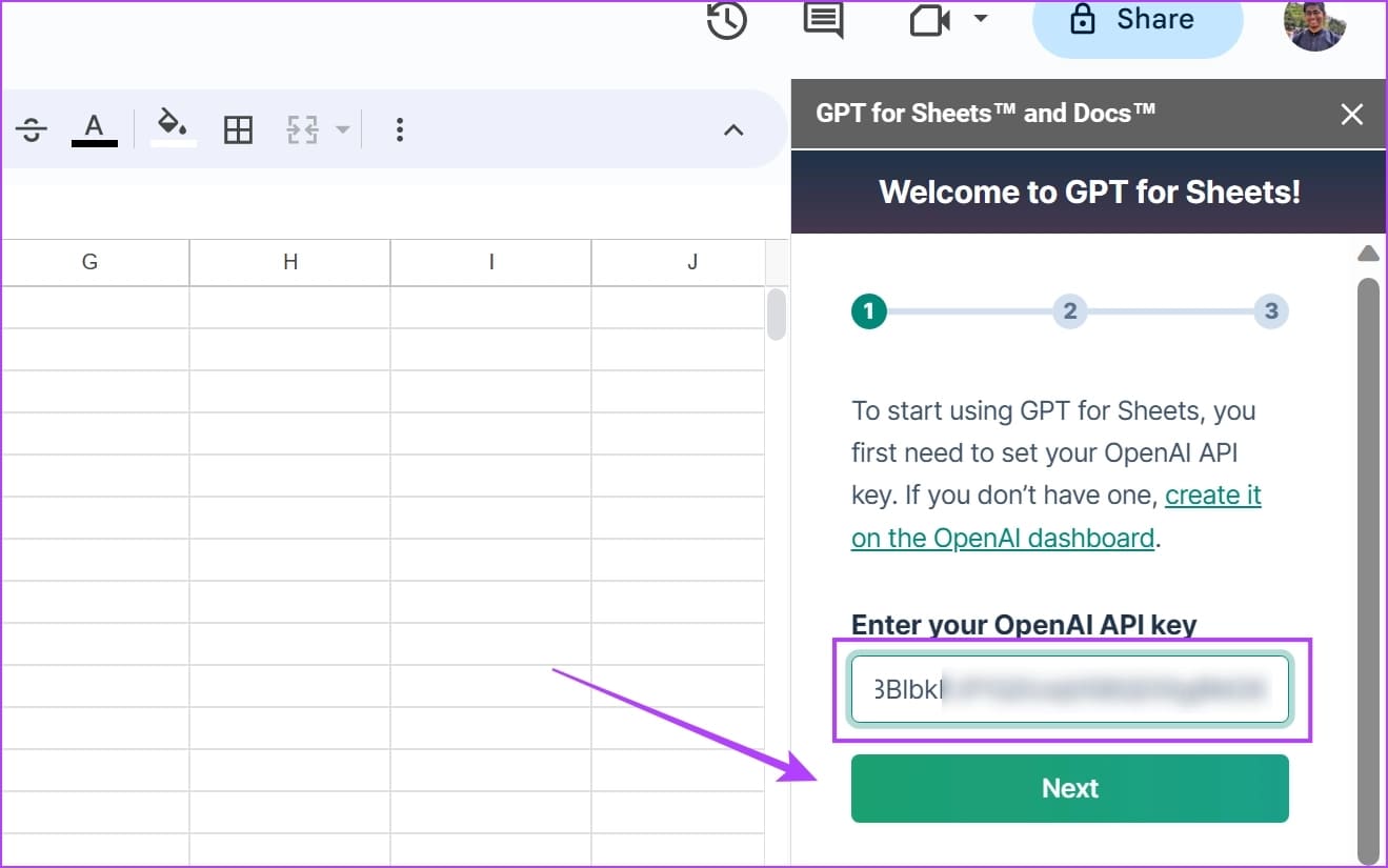 Click-on-Next-6 كيفية استخدام ChatGPT في Google Sheets على Windows و Mac