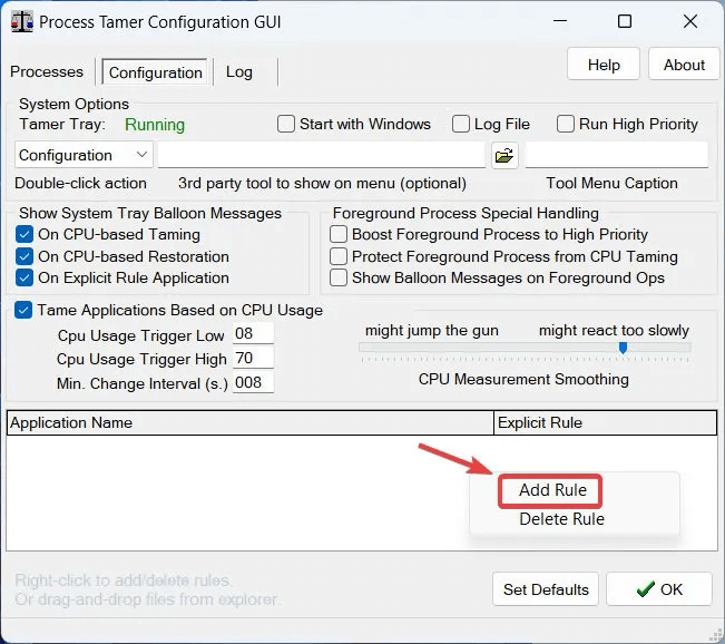 Click-on-add-rule1.jpg كيفية الحد من استخدام وحدة المعالجة المركزية للتطبيق في Windows