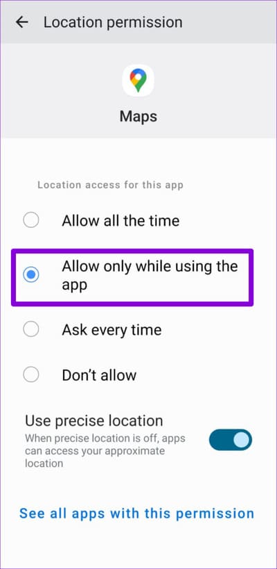 Configure-Location-Permission-for-Google-Maps-for-Android-500x1024-1 أفضل 9 طرق لإصلاح استنزاف Google Maps للبطارية على Android و iPhone