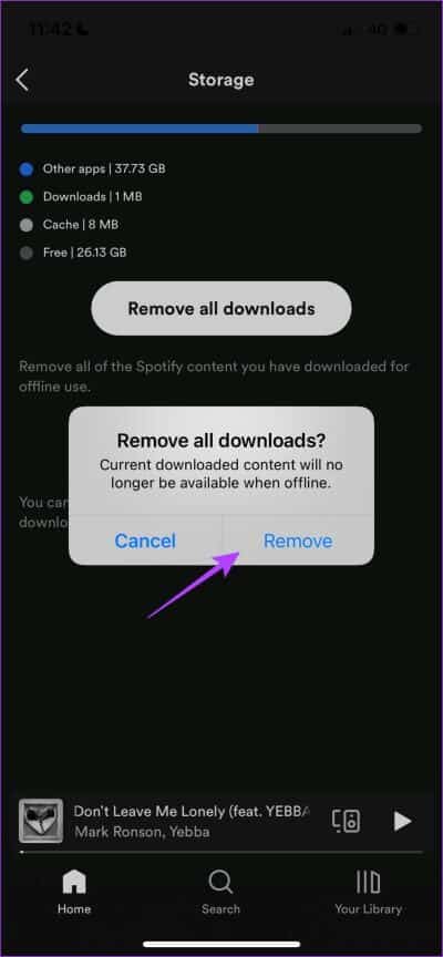 Confrim-Remove-Downloads-iOS كيفية تنزيل الموسيقى والبودكاست على Spotify للاستماع دون اتصال