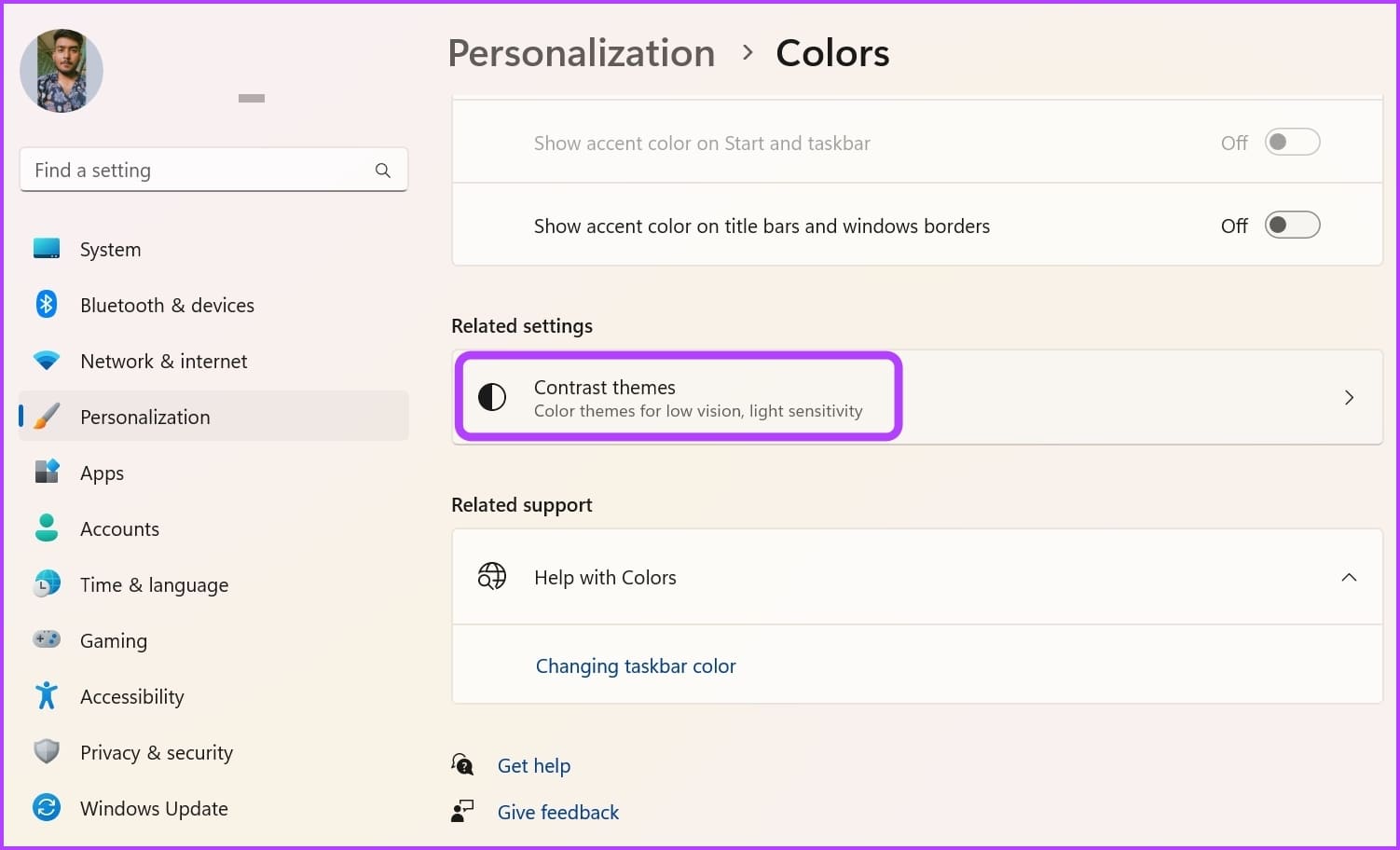 Contrast-themes-option أفضل 6 طرق لإصلاح Windows 11 عالق في الوضع المظلم