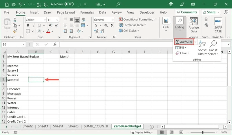 Create-Budget-AutoSum-800x467.jpg-1 كيفية عمل ميزانية صفرية في Microsoft Excel