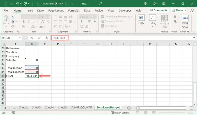 كيفية عمل ميزانية صفرية في Microsoft Excel - %categories