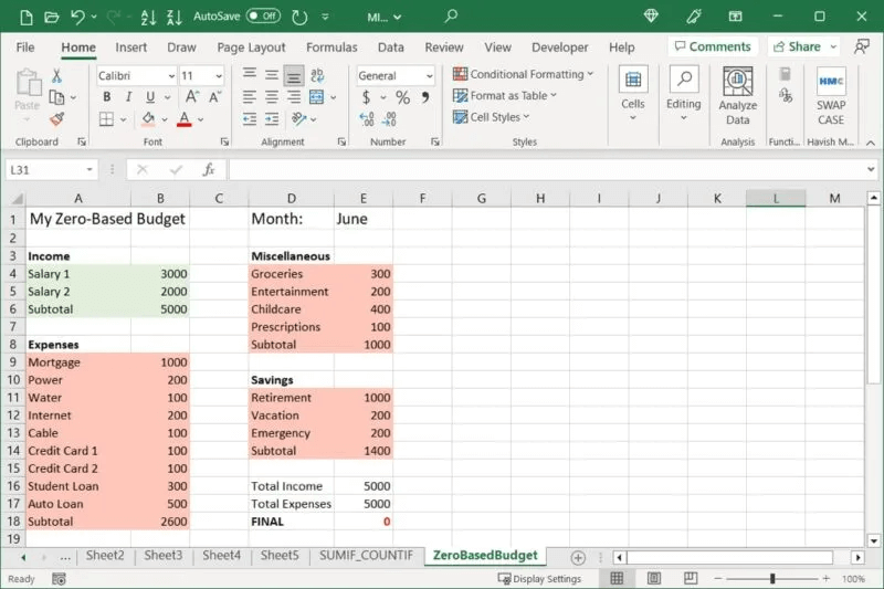 كيفية عمل ميزانية صفرية في Microsoft Excel - %categories