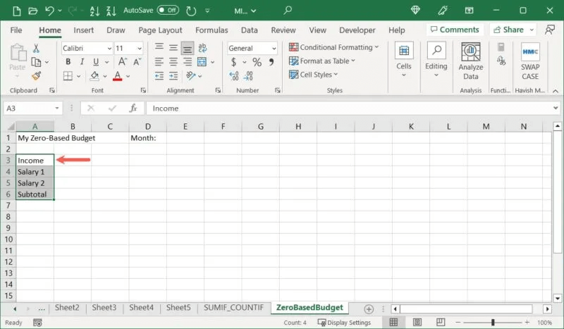 Create-Budget-Income-800x467.jpg-1 كيفية عمل ميزانية صفرية في Microsoft Excel