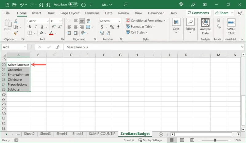 Create-Budget-Miscellaneous-800x467.jpg-1 كيفية عمل ميزانية صفرية في Microsoft Excel