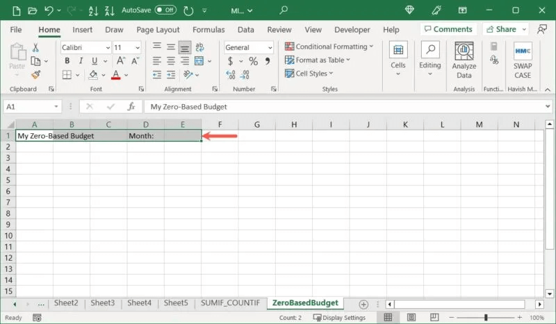Create-Budget-Title-Month-800x467.jpg-1 كيفية عمل ميزانية صفرية في Microsoft Excel