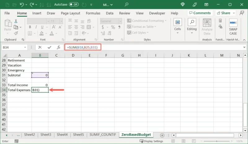 Create-Budget-Total-Expenses-800x467.jpg كيفية عمل ميزانية صفرية في Microsoft Excel