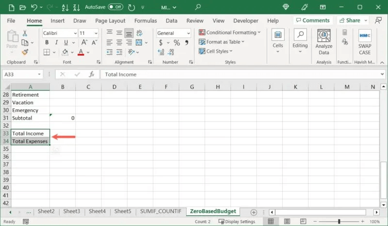 Create-Budget-Totals-800x467.jpg كيفية عمل ميزانية صفرية في Microsoft Excel