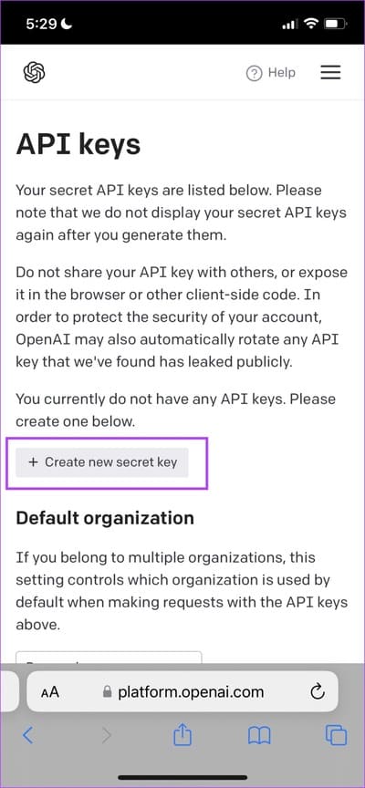 Create-New-Secret-key كيفية استخدام ChatGPT مع Siri على iPhone