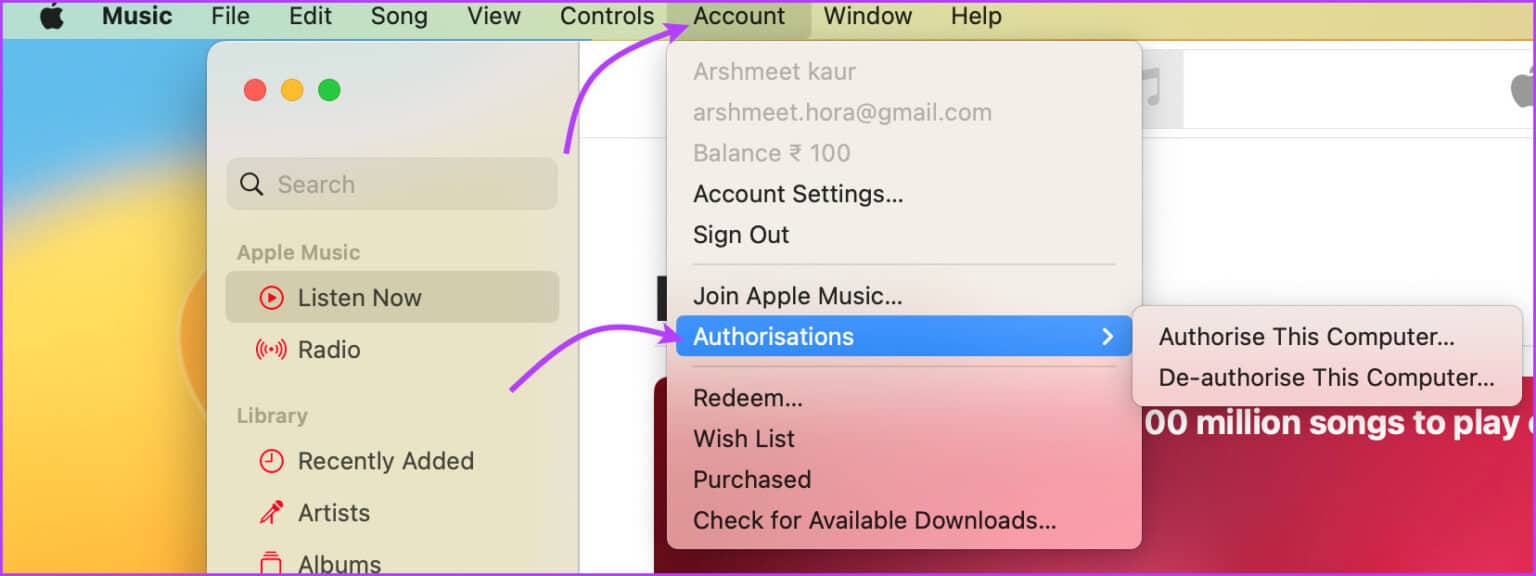 Deauthorize-the-device-before-you-wipe-a-Mac-1536x576-1 2 طرق سهلة لإعادة ضبط المصنع لجهاز MacBook Air أو MacBook Pro
