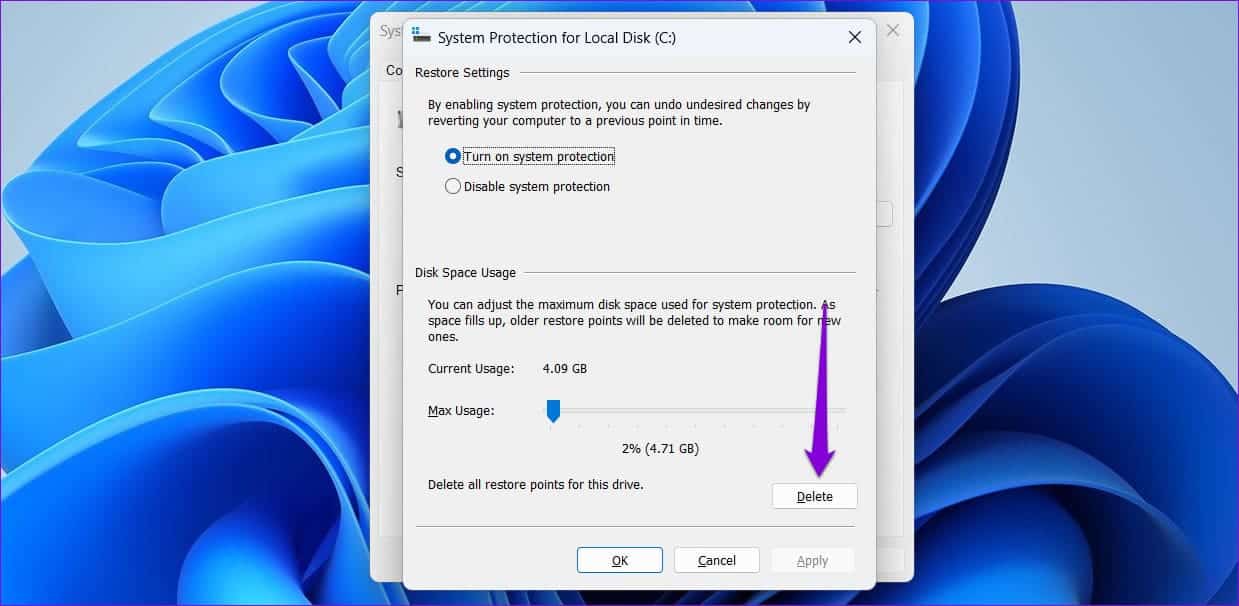 Delete-All-Restore-Point-in-Windows-11 كيفية حذف نقاط استعادة النظام القديمة في Windows 11