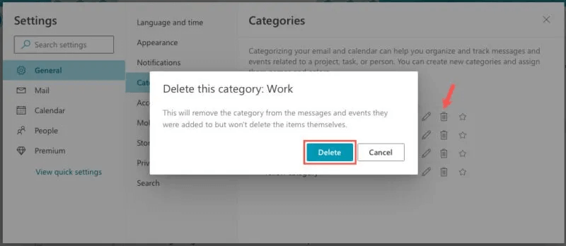 Delete-Category-Outlook-Web-800x348.jpg كيفية استخدام فئات Microsoft Outlook لتنظيم البريد الإلكتروني