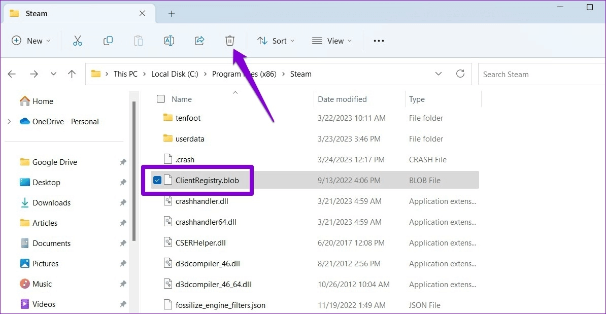 Delete-Steam-ClientRegistry-File أفضل 10 طرق لإصلاح استمرار تعطل Steam على Windows 11