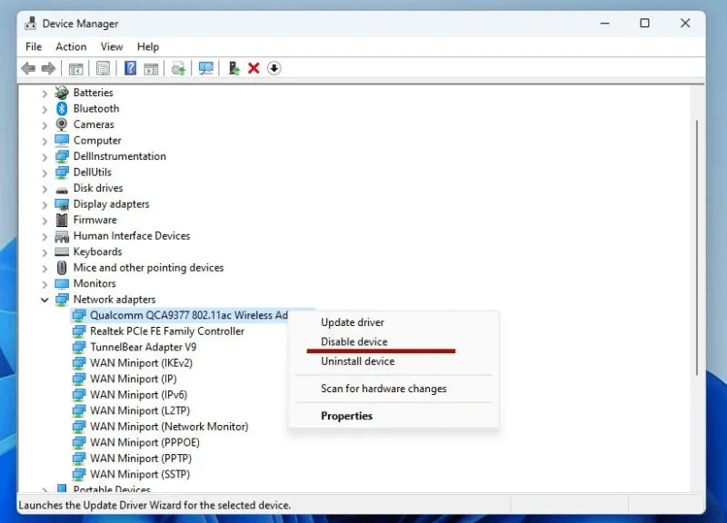 Device-manager-disable-device-800x576.jpg كيفية إصلاح خطأ Machine Check Exception BSOD في Windows