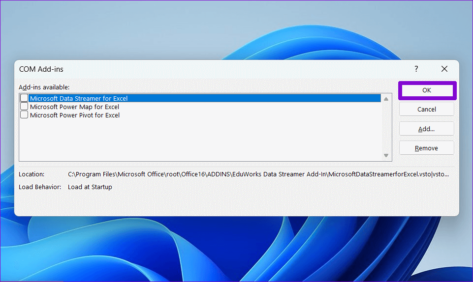 Disable-Excel-Add-ins-3 أفضل 6 طرق لإصلاح عدم عمل شريط أدوات Excel في Windows