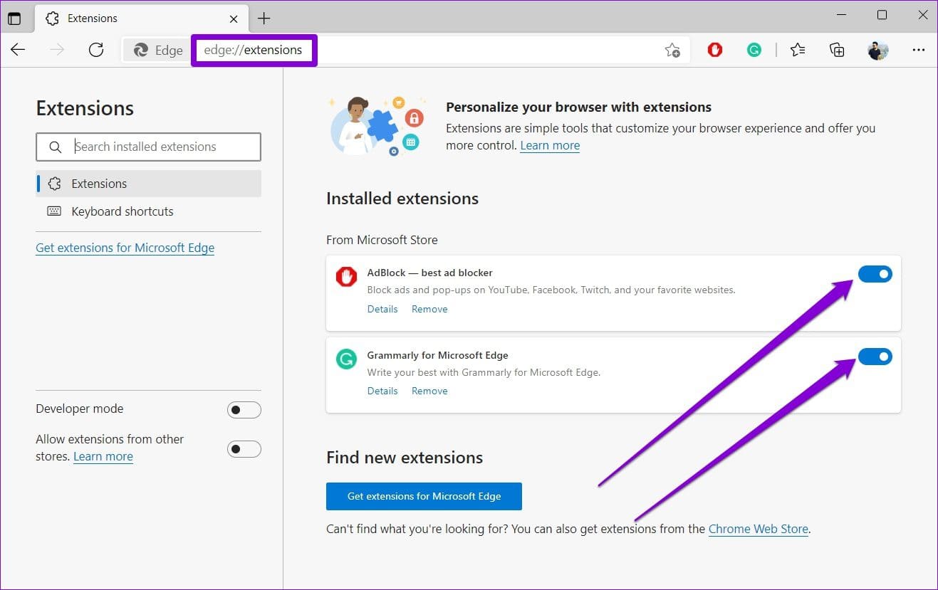 Disable-Extensions-on-Edge-1 أفضل 9 طرق لإصلاح شاشة Netflix السوداء مع مشكلة في الصوت على الهاتف المحمول وسطح المكتب