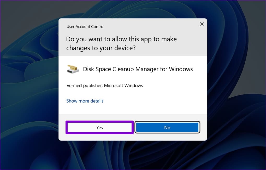 Disk-Cleanup-UAC-Prompt كيفية حذف نقاط استعادة النظام القديمة في Windows 11