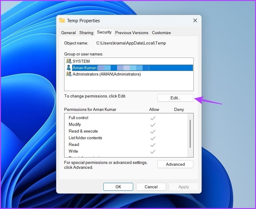 Edit-option-2 7 طرق سريعة لإصلاح خطأ "تأكد من أن المجلد المؤقت temp الخاص بك صالح" على Windows 11