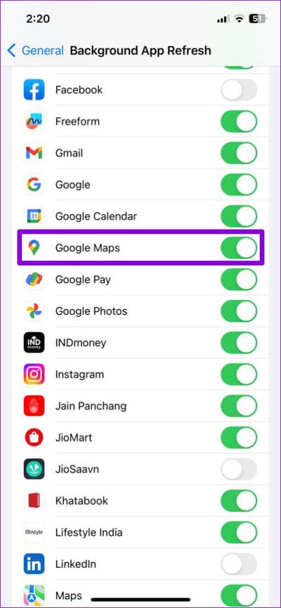 Enable-Background-App-Refresh-for-Google-Maps-on-iPhone-474x1024-2 أهم 7 إصلاحات لعدم عمل الخط الزمني لـ Google Maps على Android و iPhone
