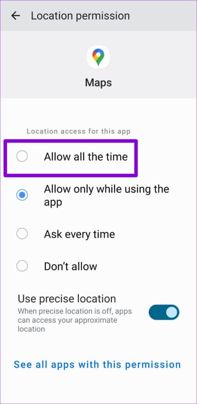 Enable-Location-Access-for-Google-Maps-500x1024-1 أهم 7 إصلاحات لعدم عمل الخط الزمني لـ Google Maps على Android و iPhone