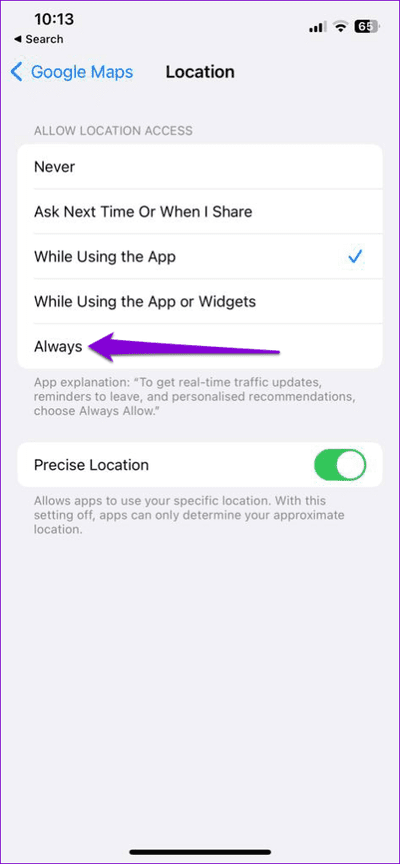 Enable-Location-Access-for-Google-Maps-on-iPhone-474x1024-1 أهم 7 إصلاحات لعدم عمل الخط الزمني لـ Google Maps على Android و iPhone
