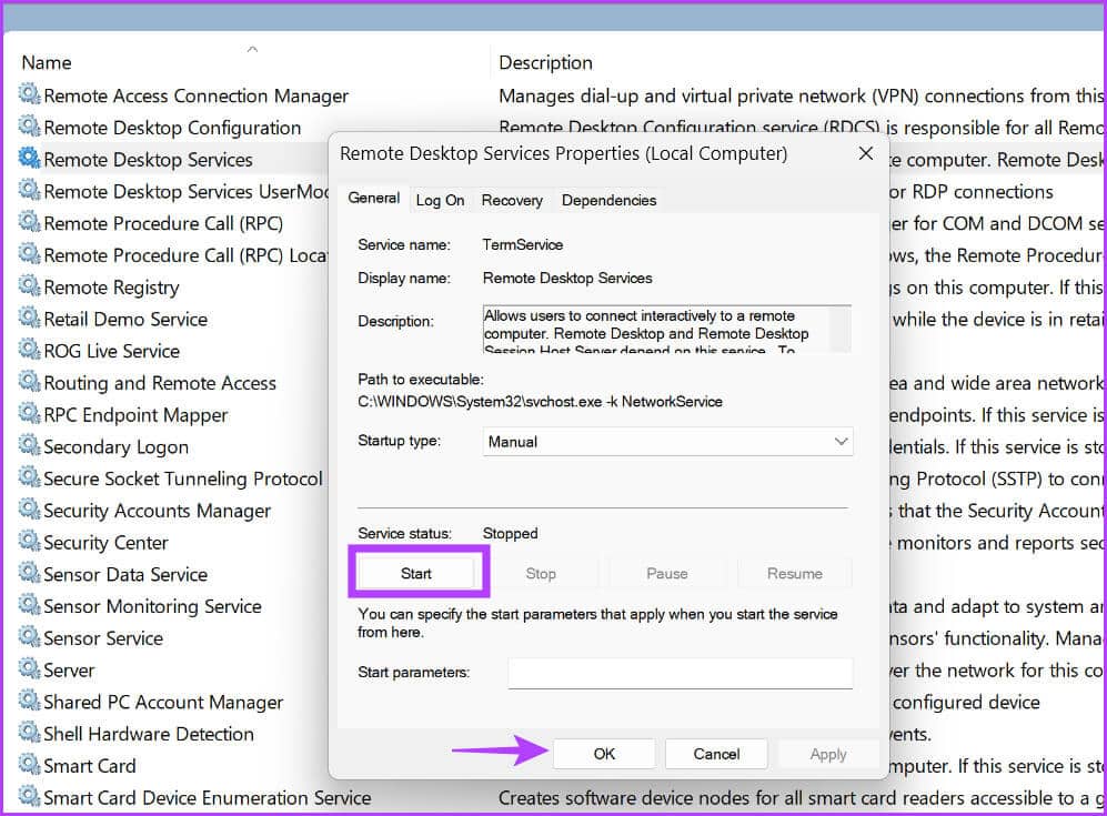 Enable-RD-Services-4 أفضل 8 طرق لإصلاح خطأ عدم تمكن Remote Desktop من العثور على الكمبيوتر في Windows 11
