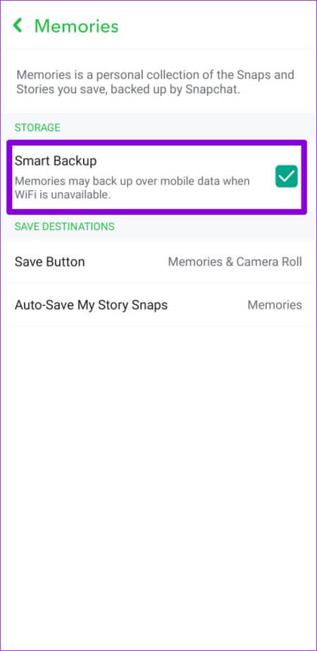 Enable-Smart-Backup-in-Snapchat-500x1024-1 أفضل 7 طرق لإصلاح عدم الاحتفاظ بنسخة احتياطية من الذكريات على Snapchat على Android و iPhone