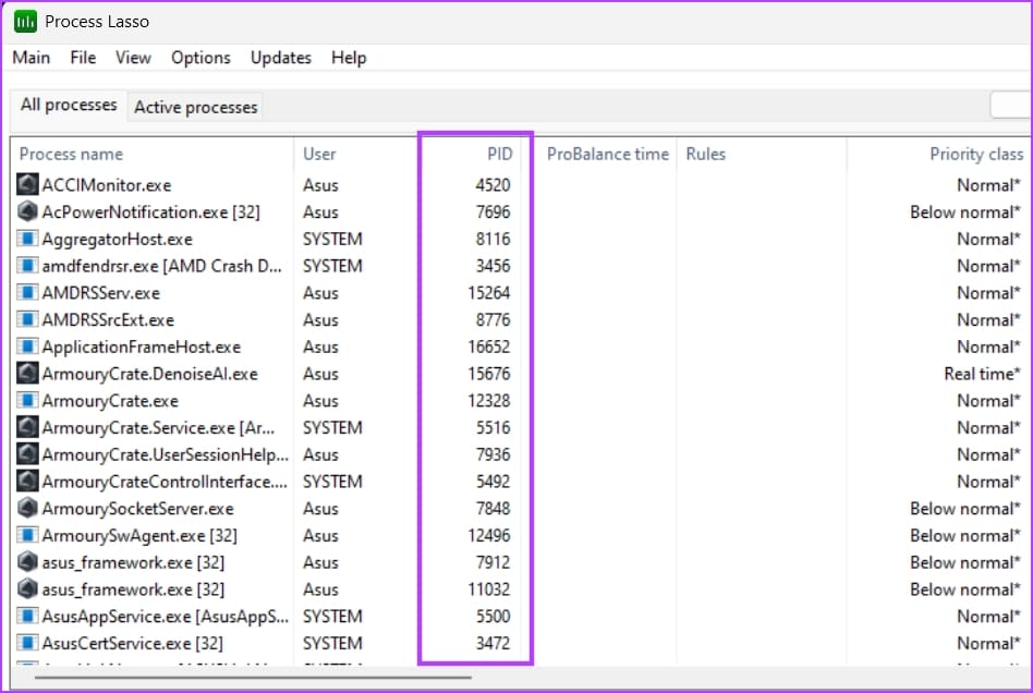 Find-PID-Using-Process-Lasso-2 أفضل 5 طرق للعثور على معرف عملية التطبيق في Windows 11