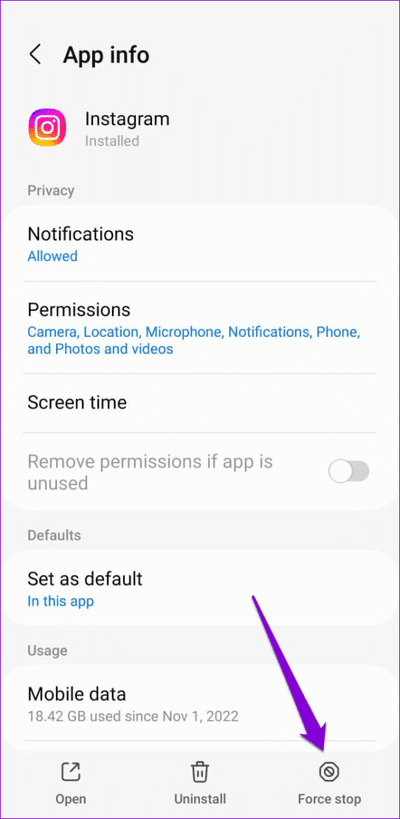 Force-Stop-Instagram-App-on-Android-1-500x1024-1 أفضل 7 طرق لإصلاح عدم عمل روابط Instagram على Android و iPhone