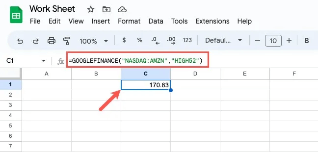 GOOGLEFINANCE-Amazon-High52.jpg-1 كيفية تتبع الأسهم في Google Sheets