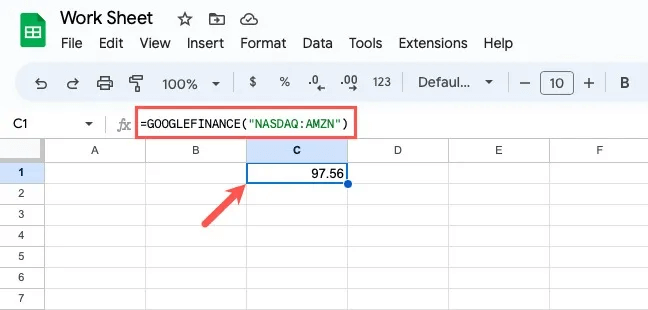 GOOGLEFINANCE-Amazon-Price.jpg-1 كيفية تتبع الأسهم في Google Sheets