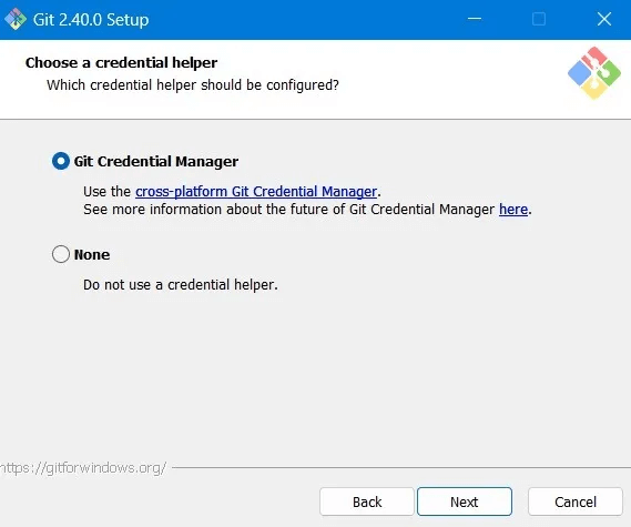 Git-Bash-Windows-Choose-Credential-Helper-Git-Credential-Manager.jpg كيفية تثبيت Git و Git Bash في Windows