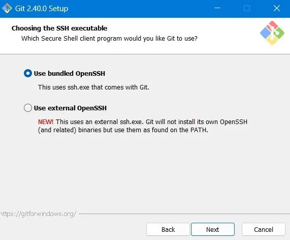 Git-Bash-Windows-Choose-SSH-Executable.jpg كيفية تثبيت Git و Git Bash في Windows