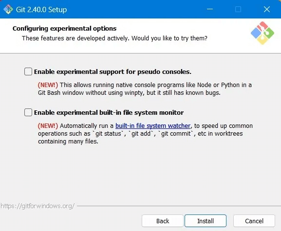 Git-Bash-Windows-Experimental-Features.jpg كيفية تثبيت Git و Git Bash في Windows