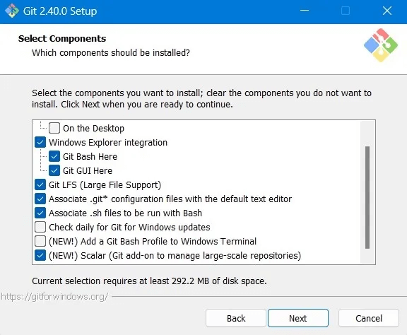Git-Bash-Windows-Select-Components-Install.jpg كيفية تثبيت Git و Git Bash في Windows
