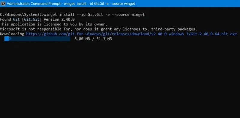 Git-Bash-Windows11-Downloading-Installing-Git-via-Winget-800x395.jpg كيفية تثبيت Git و Git Bash في Windows