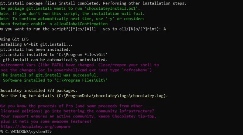 Git-Bash-Windows11-Install-Chocolatey-Message-Successful-800x447.jpg كيفية تثبيت Git و Git Bash في Windows