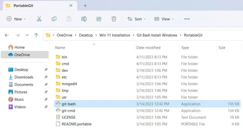 Git-Bash-Windows11-PortableGit-Folder-for-Git-Bash-800x459.jpg كيفية تثبيت Git و Git Bash في Windows