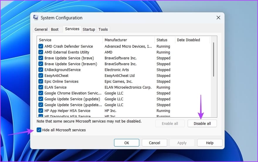 Hide-all-Microsoft-services 7 طرق سريعة لإصلاح خطأ "تأكد من أن المجلد المؤقت temp الخاص بك صالح" على Windows 11